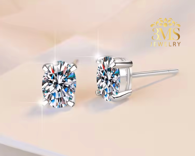 Ava Moissanite Oval-cut Stud Earrings 4 ct. (S925 sterling silver & Rhodium-plated)