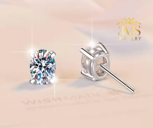 Ava Moissanite Oval-cut Stud Earrings 4 ct. (S925 sterling silver & Rhodium-plated)