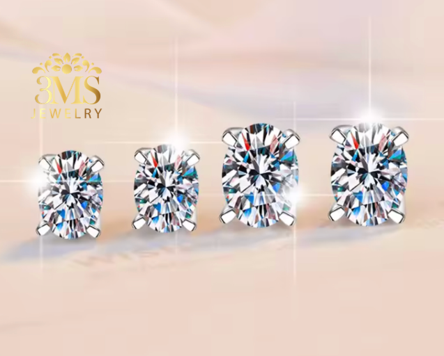 Ava Moissanite Oval-cut Stud Earrings 4 ct. (S925 sterling silver & Rhodium-plated)