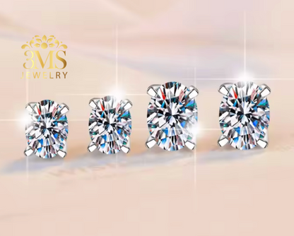 Ava Moissanite Oval-cut Stud Earrings 4 ct. (S925 sterling silver & Rhodium-plated)