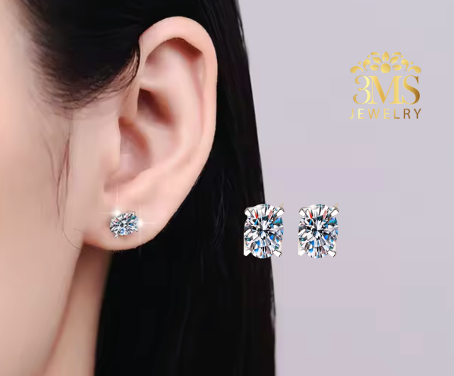 Ava Moissanite Oval-cut Stud Earrings 4 ct. (S925 sterling silver & Rhodium-plated)