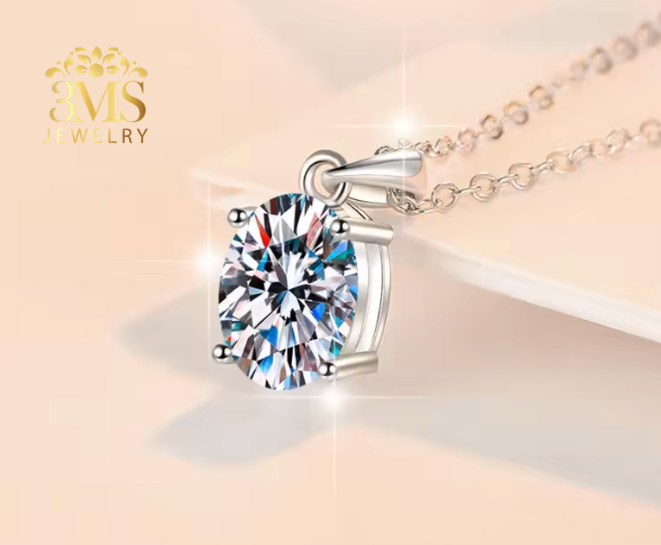 Ava Moissanite Oval-cut Necklace 2 ct. (S925 sterling silver & Rhodium-plated)