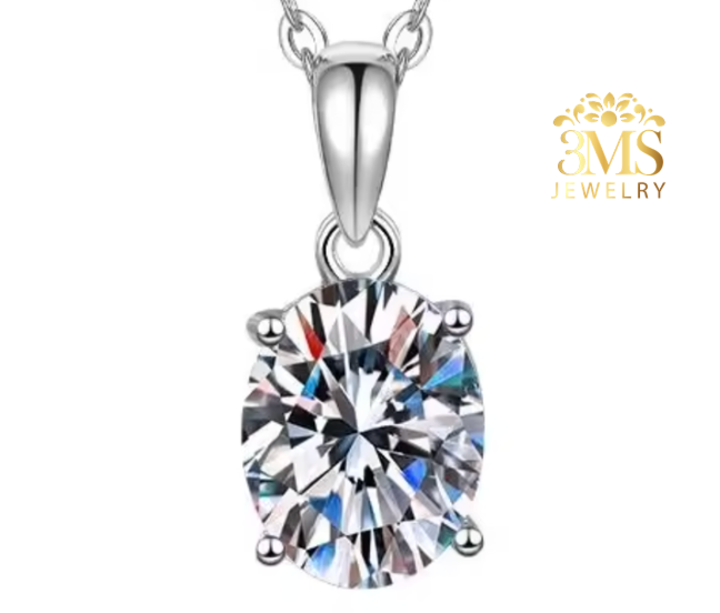 Ava Moissanite Oval-cut Necklace 2 ct. (S925 sterling silver & Rhodium-plated)