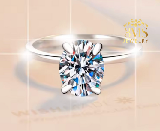 Ava Moissanite Oval-cut Engagement Ring 5 ct. (S925 sterling silver & Rhodium-plated