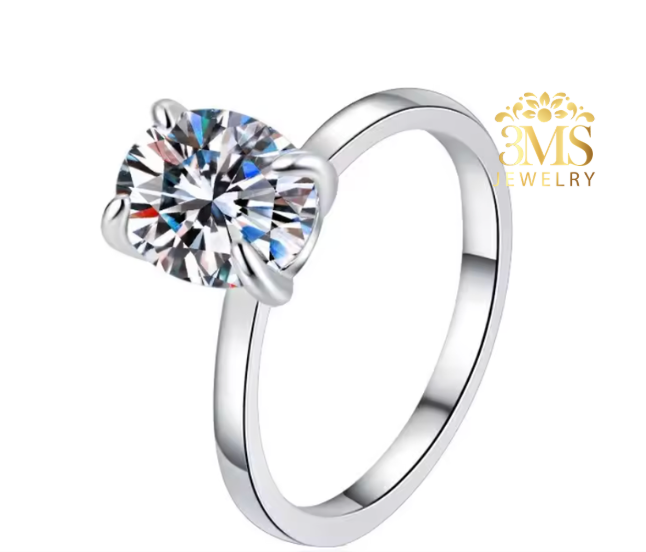 Ava Moissanite Oval-cut Engagement Ring 5 ct. (S925 sterling silver & Rhodium-plated