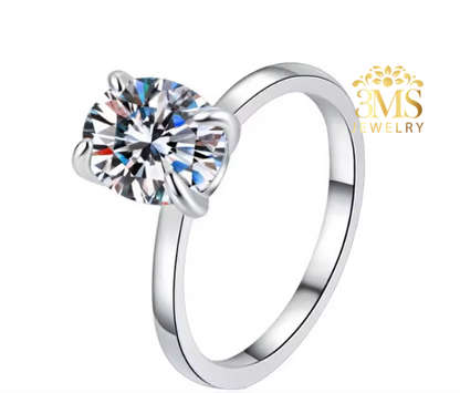 Ava Moissanite Oval-cut Engagement Ring 5 ct. (S925 sterling silver & Rhodium-plated