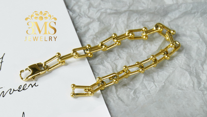 "18K gold chain necklace & bracelet set in stainless steel with gold vermeil - zoom view"