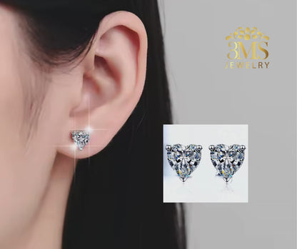 Benecia Moissanite Heart-cut Stud Earring 2.0 & 4.0 ct. (S925 sterling silver & Rhodium-plated)
