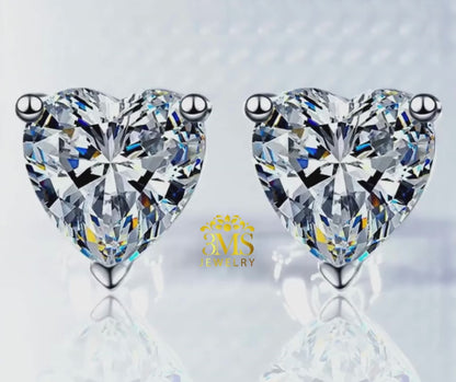 Benecia Moissanite Heart-cut Stud Earring 2.0 & 4.0 ct. (S925 sterling silver & Rhodium-plated)