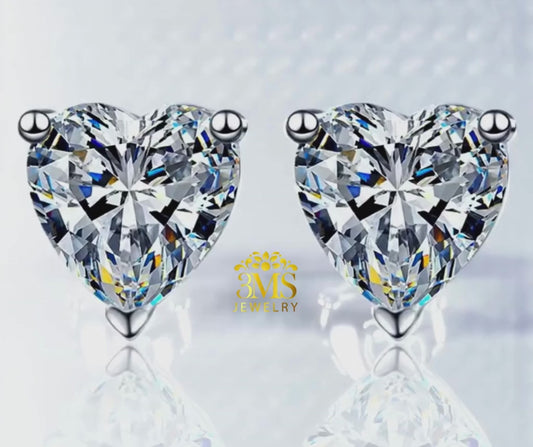 Benecia Moissanite Heart-cut Stud Earring 2.0 & 4.0 ct. (S925 sterling silver & Rhodium-plated)