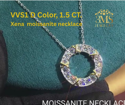 "1.5 ct. VVS1 D color moissanite diamond round pendant necklace in sterling silver with white gold vermeil - front view"