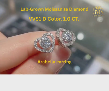 "1.0 ct. moissanite diamond earrings VVS1 D color white gold in sterling silver with gold vermeil - zoom view"