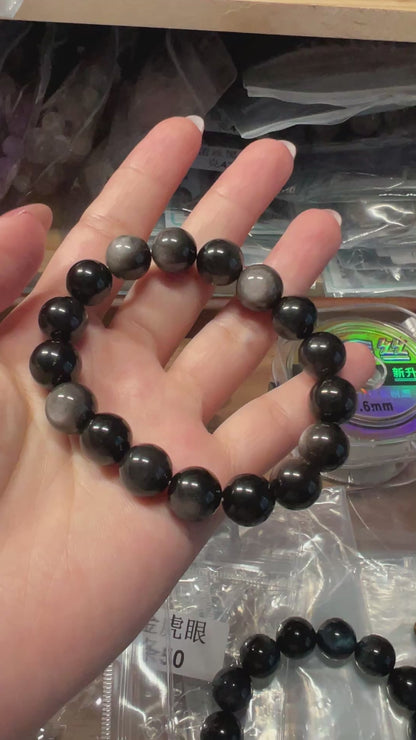 "7A grade silver obsidian crystal 5mm beads - video full view"