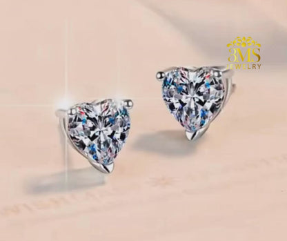 Benecia Moissanite Heart-cut Stud Earring 2.0 & 4.0 ct. (S925 sterling silver & Rhodium-plated)