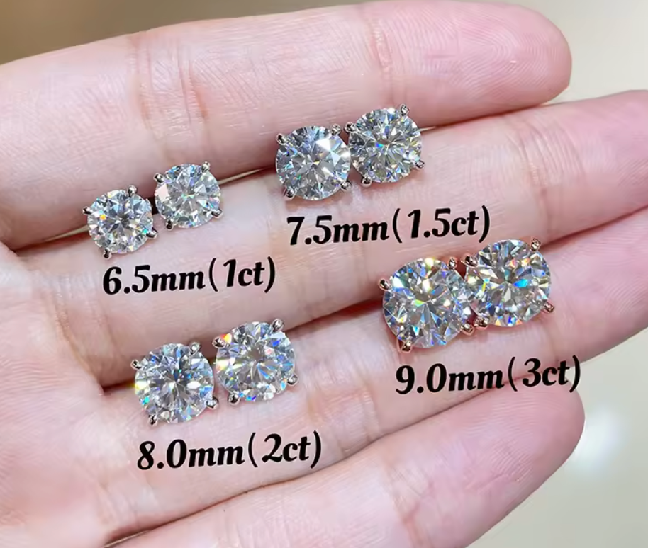 Beatrice Moissanite Round Brilliant-cut Stud Earrings 2.0 ct. & 4.0 ct. (S925 sterling silver & Rhodium-plated)