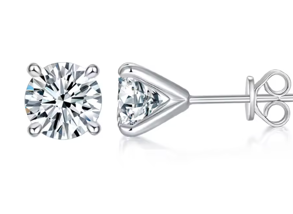 Beatrice Moissanite Round Brilliant-cut Stud Earrings 2.0 ct. & 4.0 ct. (S925 sterling silver & Rhodium-plated)