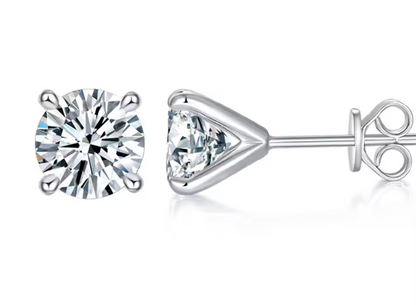 Beatrice Moissanite Round Brilliant-cut Stud Earrings 2.0 ct. & 4.0 ct. (S925 sterling silver & Rhodium-plated)