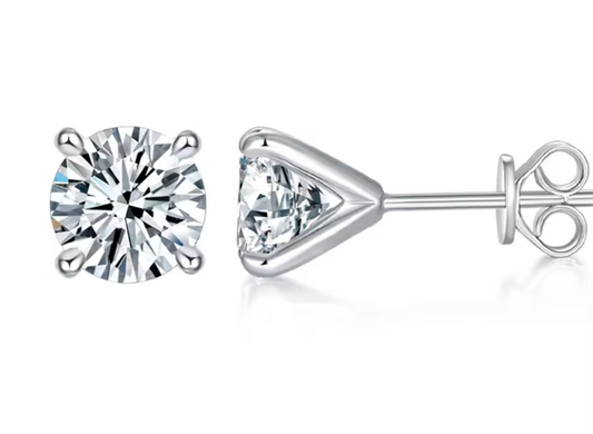 Beatrice Moissanite Round Brilliant-cut Stud Earrings 2.0 ct. & 4.0 ct. (S925 sterling silver & Rhodium-plated)