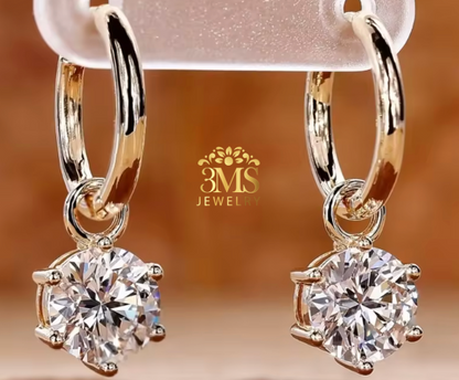 "Lab diamond gold hoop earrings set in 14K yellow gold—front-side view."