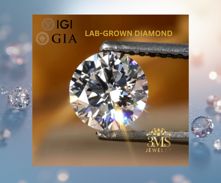 "Lab-grown round brilliant-cut diamond —front-full view."