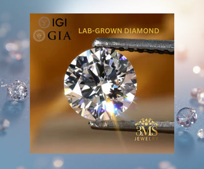 "Lab-grown round brilliant-cut diamond —front-full view."