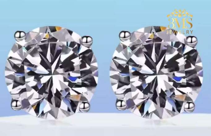 Kiara Moissanite Round Brilliant-cut Stud Earrings 8.0 & 10 ct. (S925 sterling silver & Rhodium-plated)