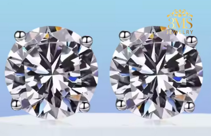 Kiara Moissanite Round Brilliant-cut Stud Earrings 8.0 & 10 ct. (S925 sterling silver & Rhodium-plated)