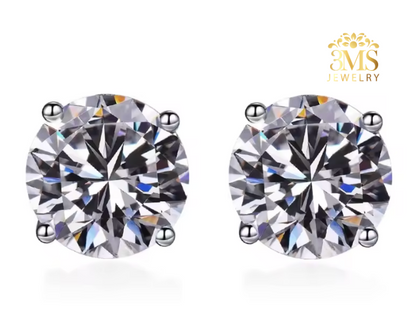 Kiara Moissanite Round Brilliant-cut Stud Earrings 8.0 & 10 ct. (S925 sterling silver & Rhodium-plated)