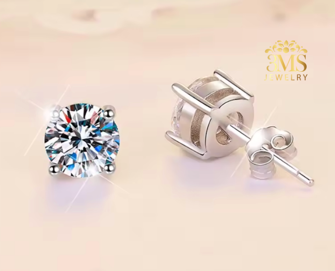 Kiara Moissanite Round Brilliant-cut Stud Earrings 8.0 & 10 ct. (S925 sterling silver & Rhodium-plated)