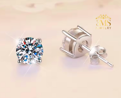 Kiara Moissanite Round Brilliant-cut Stud Earrings 8.0 & 10 ct. (S925 sterling silver & Rhodium-plated)