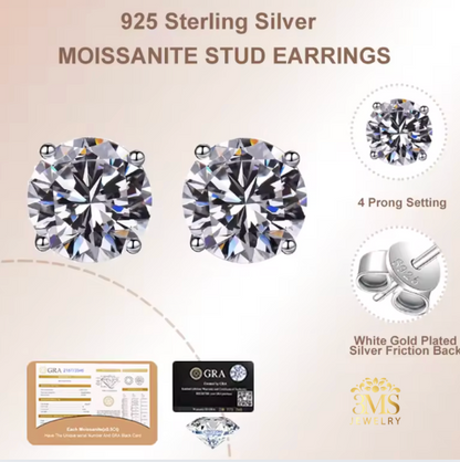 Kiara Moissanite Round Brilliant-cut Stud Earrings 8.0 & 10 ct. (S925 sterling silver & Rhodium-plated)