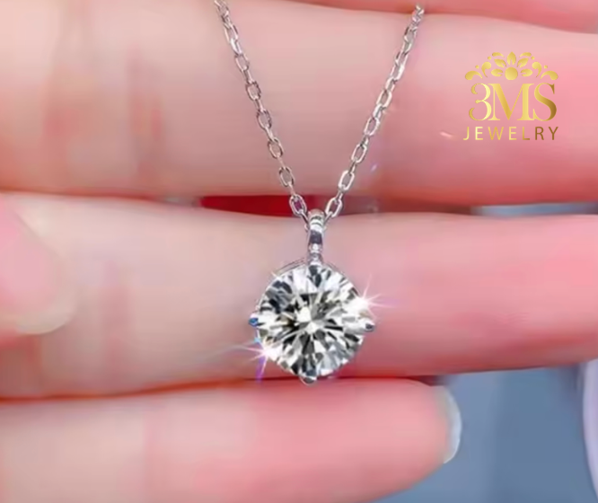 Beatrice Moissanite Round Brilliant-cut Necklace 2.0 & 4.0 ct. (S925 sterling silver & Rhodium-plated)