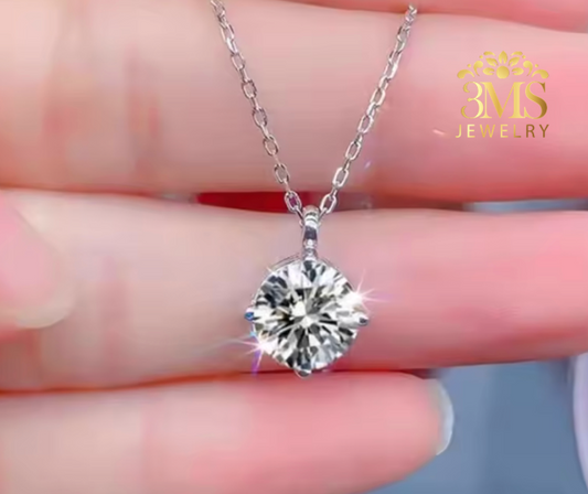 Beatrice Moissanite Round Brilliant-cut Necklace 2.0 & 4.0 ct. (S925 sterling silver & Rhodium-plated)