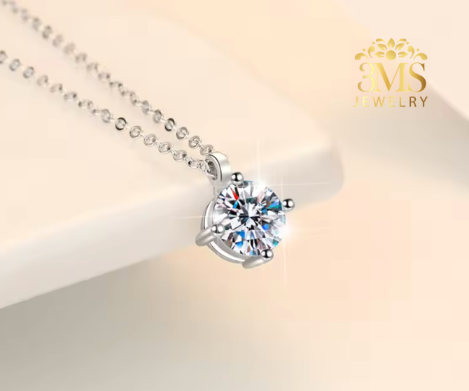 Beatrice Moissanite Round Brilliant-cut Necklace 2.0 & 4.0 ct. (S925 sterling silver & Rhodium-plated)