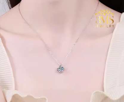 Beatrice Moissanite Round Brilliant-cut Necklace 2.0 & 4.0 ct. (S925 sterling silver & Rhodium-plated)