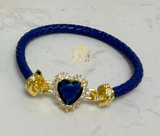NATURAL BLUE SAPPHIRE GEMSTONE LEATHER BANGLE BRACELET