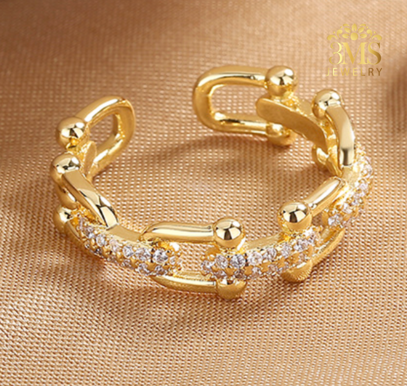 "18K gold open ring with zircon in sterling silver with gold vermeil - full details"