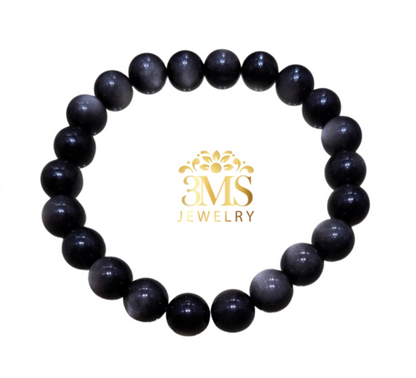 "7A grade silver obsidian crystal 5mm beads - zoom front view"