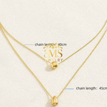 "18K gold two-layered necklace in titanium steel with gold vermeil—full measurement details"