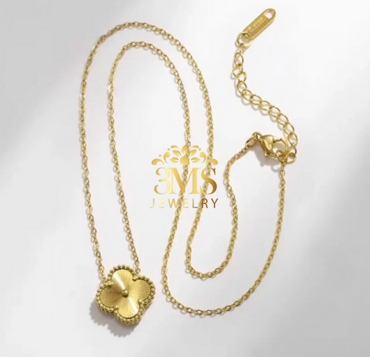 "18K gold four-leaf clover necklace in titanium steel with gold vermeil—full details"