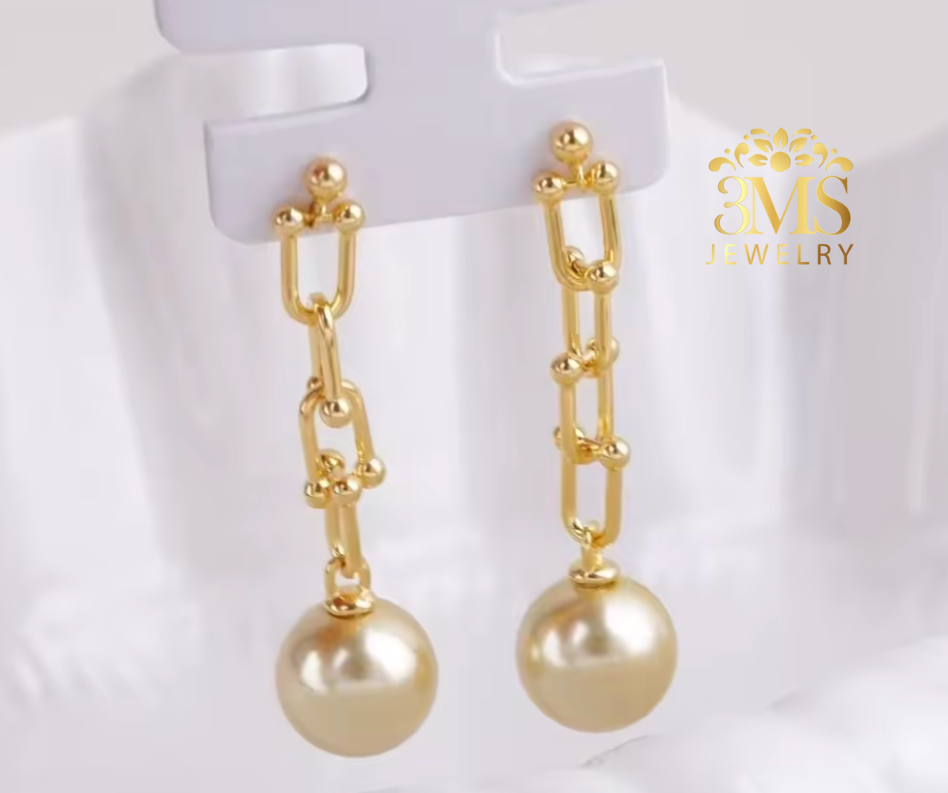 TESHA LINK EARRING WITH AUTHENTIC EDISON FRESHWATER PEARL (925 sterling silver, vermeil)