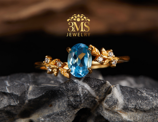 NATURAL TOPAZ GEMSTONE RING (S925 Sterling Silver) VERMEIL