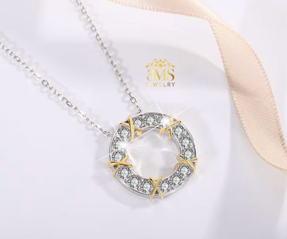 "1.5 ct. VVS1 D flawless/colorless moissanite diamond round pendant necklace in sterling silver with white gold vermeil - side view"