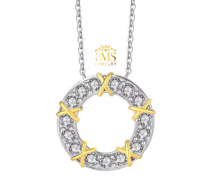 "1.5 ct. VVS1 D flawless/colorless moissanite diamond round pendant necklace in sterling silver with white gold vermeil - front  zoom view"