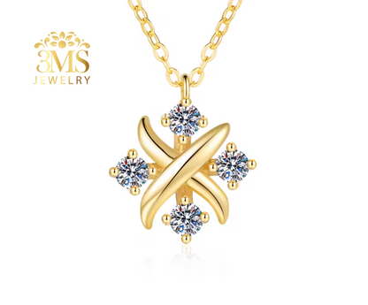 "18K gold earrings with 0.4 ct. moissanite diamonds in a sterling silver with gold vermeil—zoom view"