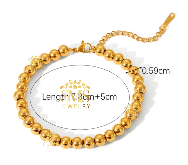 "18K gold big beads bracelet in titanium steel with gold vermeil - full size details view"
